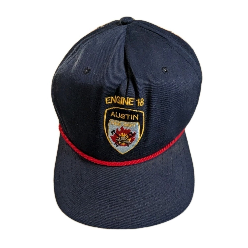 Vintage Austin Fire Department Hat Cap Engine 18 Rope Brim Blue Souvenir